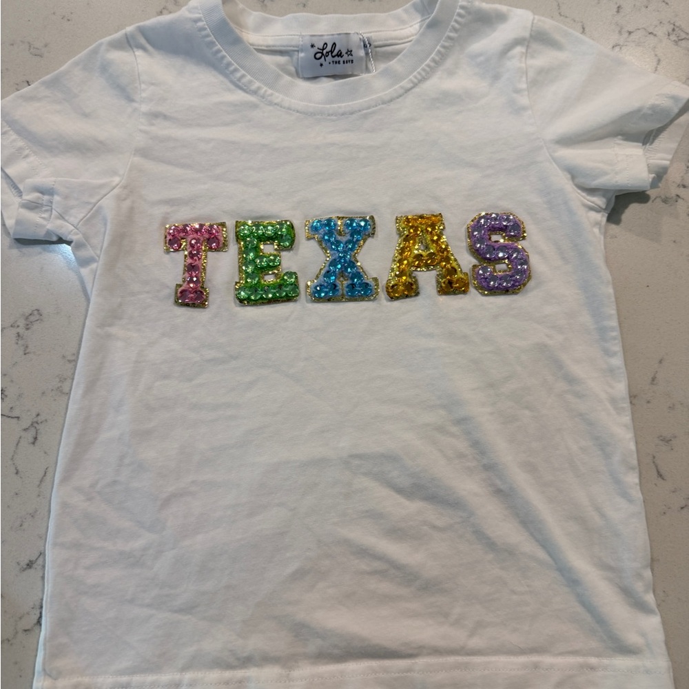 Lola Kids White Tee with Colorful Texas Sequins